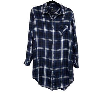 Rails Blue Silver Plaid Long Sleeve Buttons Down Tunic Length Shirt Top Womens S